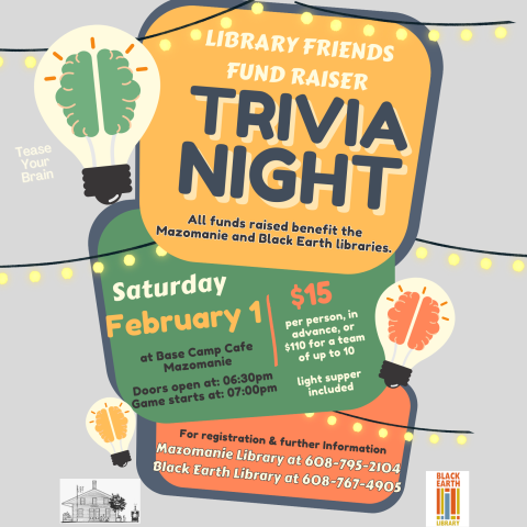 Friends of the Mazomanie Free Library Trivia Night Fundraiser, Sat. Feb. 1 6:30 p.m.